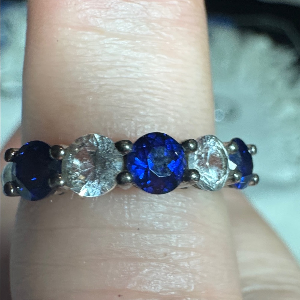 Silver Ring W/blue and white Stones